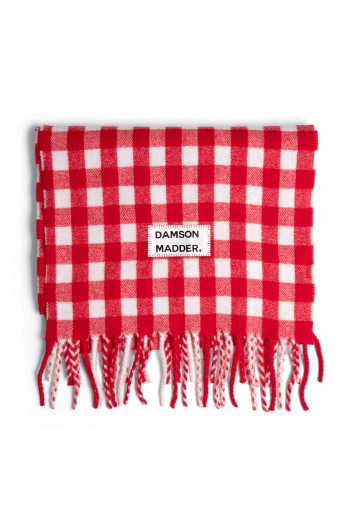 Cold Weather Accessories | Women Damson Madder Gingham Scarf In Responsible Wool - Red