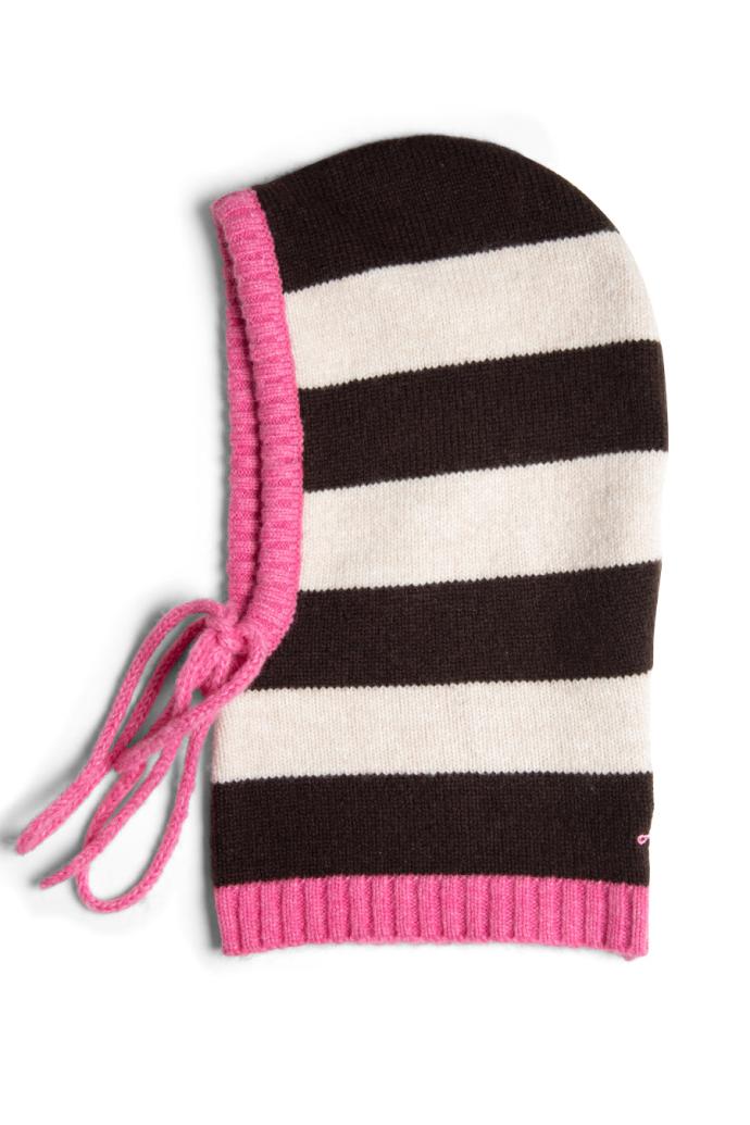 Cold Weather Accessories | Women Damson Madder Hood In Cream &amp; Choc With Pink Tie