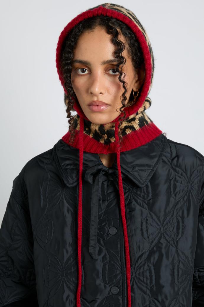 Cold Weather Accessories | Women Damson Madder Hood In Leopard With Red Tie
