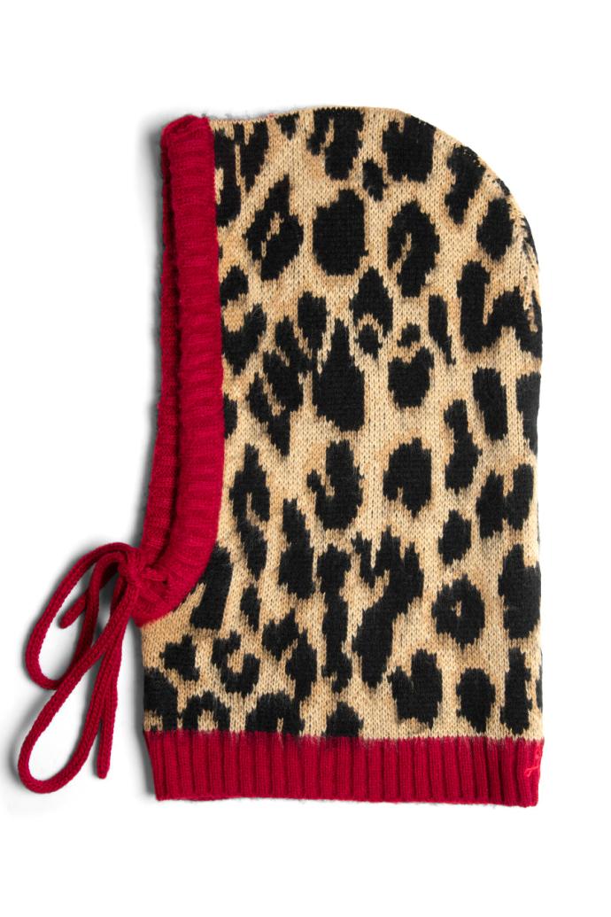 Cold Weather Accessories | Women Damson Madder Hood In Leopard With Red Tie