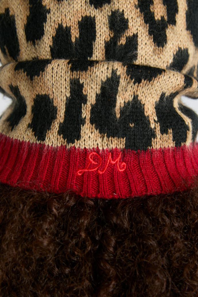 Cold Weather Accessories | Women Damson Madder Hood In Leopard With Red Tie