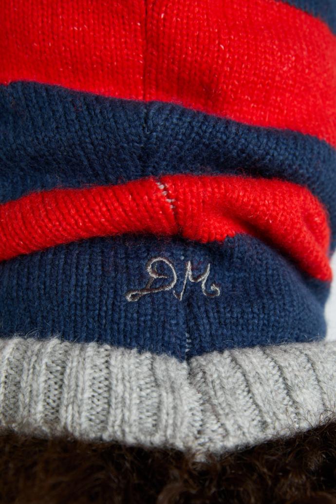 Cold Weather Accessories | Women Damson Madder Hood In Red &amp; Navy With Grey Tie