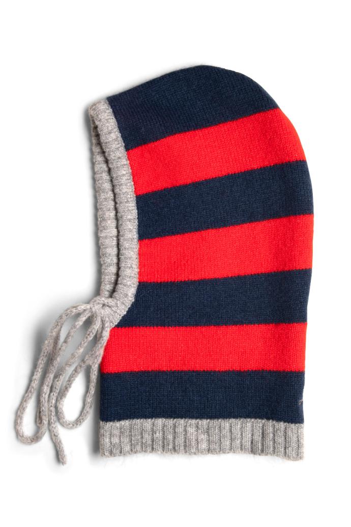 Cold Weather Accessories | Women Damson Madder Hood In Red &amp; Navy With Grey Tie
