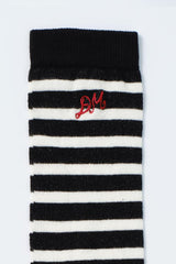 Cold Weather Accessories | Women Damson Madder Knee Length Socks - Black &amp; White Stripe