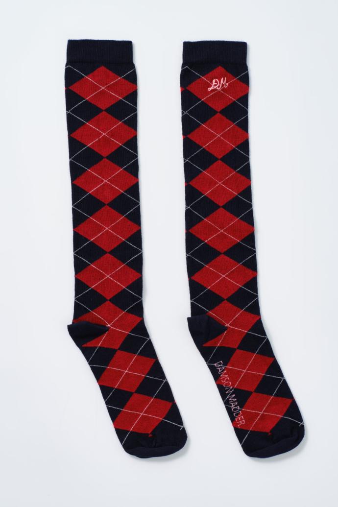 Cold Weather Accessories | Women Damson Madder Knee Length Socks - Navy Argyle