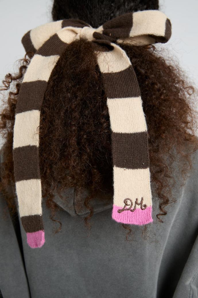 Cold Weather Accessories | Women Damson Madder Knitted Hair Bow In Stripe - Ecru &amp; Choc