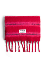 Cold Weather Accessories | Women Damson Madder Pink &amp; Red Fluffy Stripe Scarf