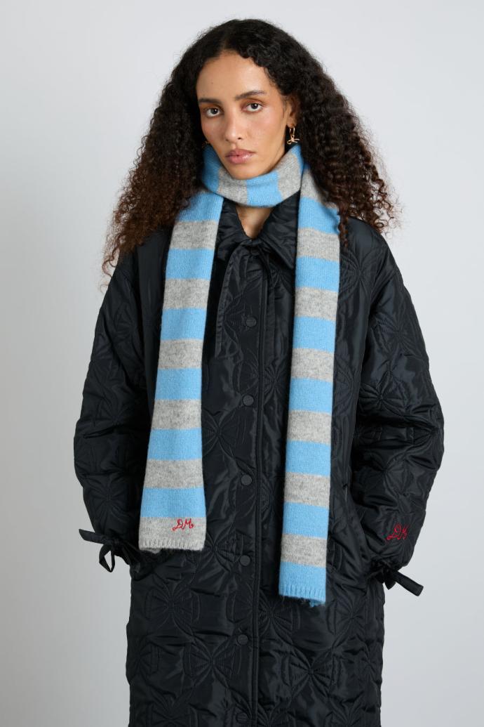 Cold Weather Accessories | Women Damson Madder Skinny Stripe Scarf In Grey &amp; Blue