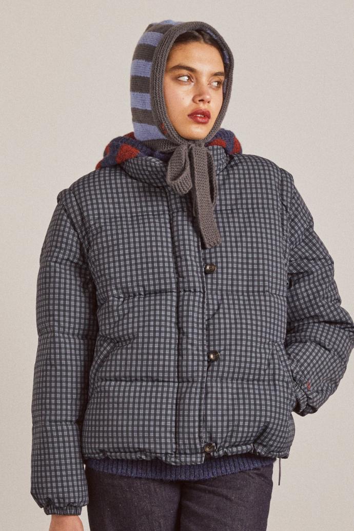 Cold Weather Accessories | Women Damson Madder Tie Neck Bonnet In Grey &amp; Blue Stripe