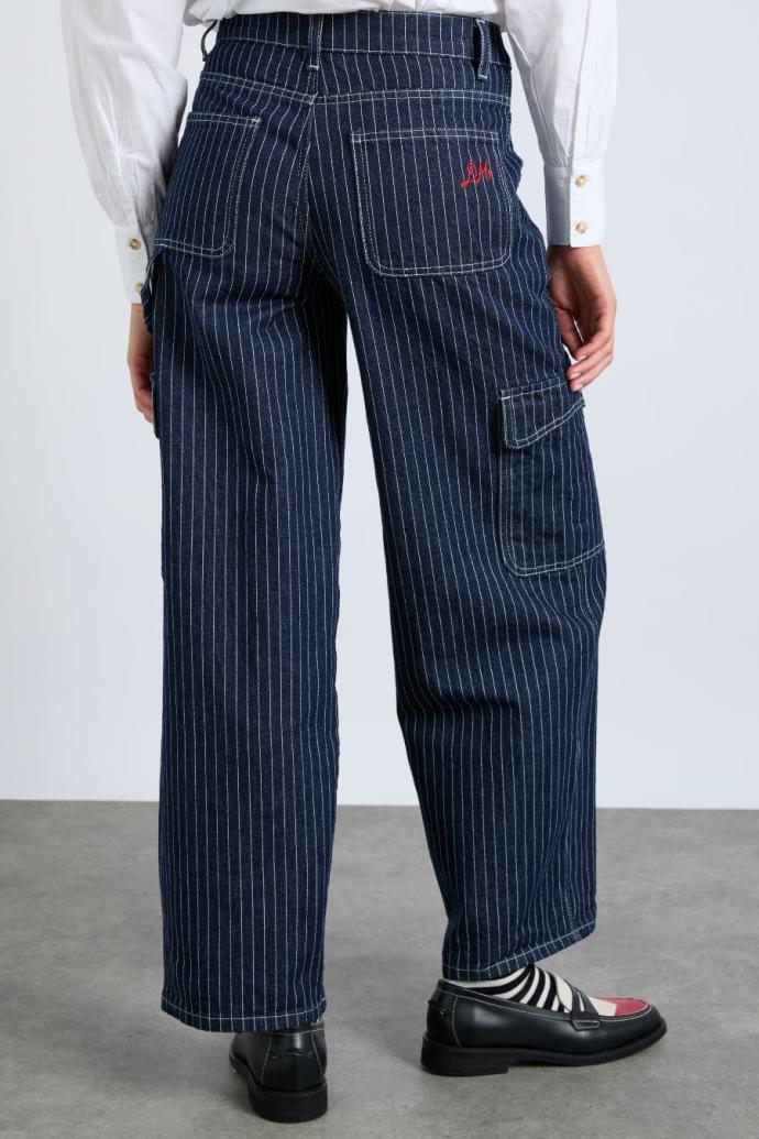 Denim | Women Damson Madder Cargo Jeans - Navy Pinstripe