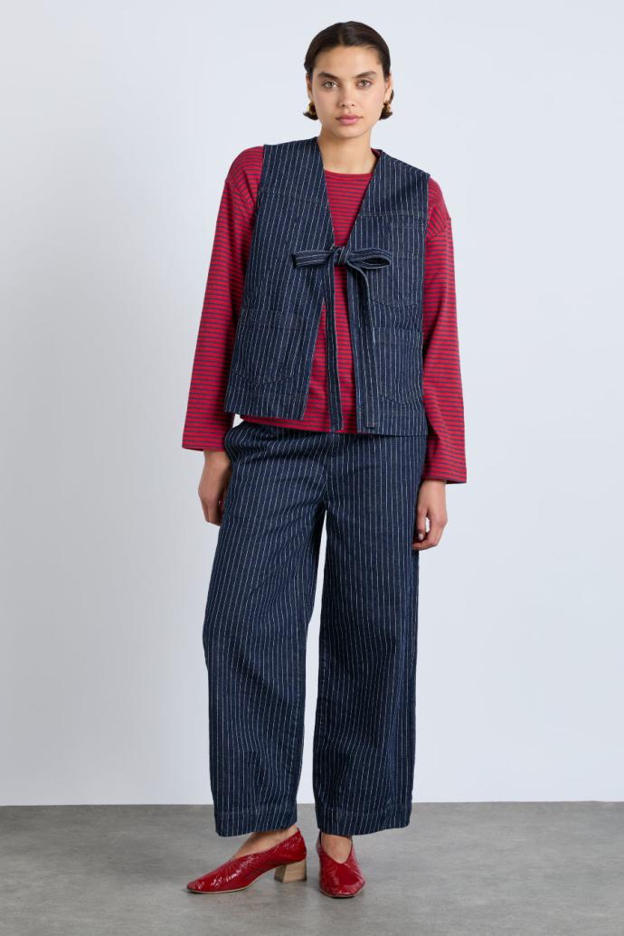 Denim | Women Damson Madder Dilly Gilet - Navy Pinstripe