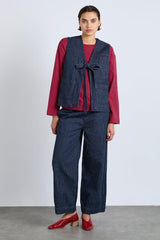 Denim | Women Damson Madder Dilly Gilet - Navy Pinstripe