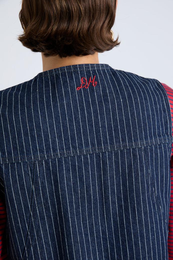 Denim | Women Damson Madder Dilly Gilet - Navy Pinstripe