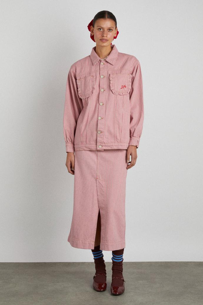 Denim | Women Damson Madder Frilly Fin Jacket - Pink Stripe