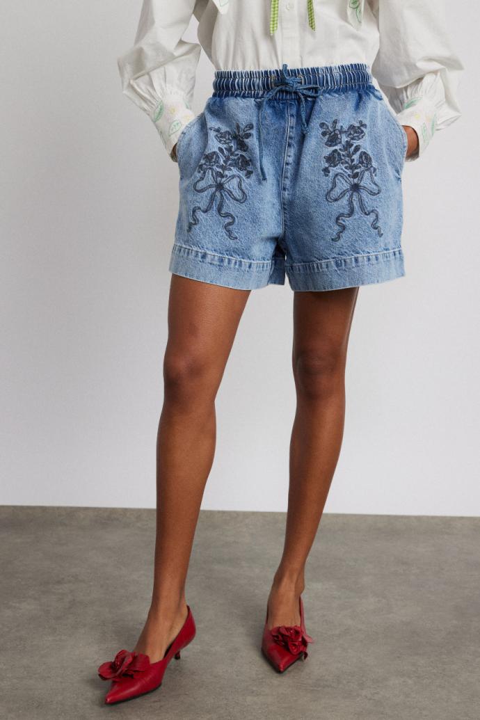 Denim | Women Damson Madder Rafe Shorts - Bow Embroidery