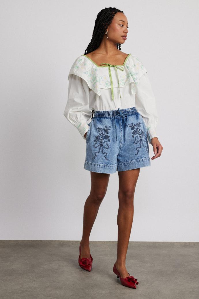 Denim | Women Damson Madder Rafe Shorts - Bow Embroidery