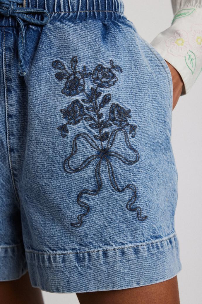 Denim | Women Damson Madder Rafe Shorts - Bow Embroidery