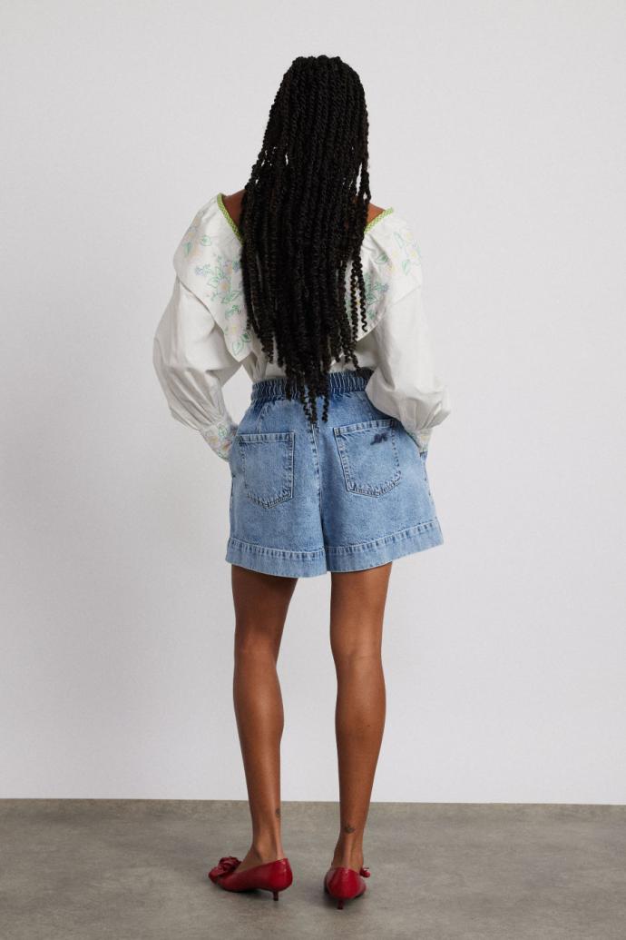 Denim | Women Damson Madder Rafe Shorts - Bow Embroidery