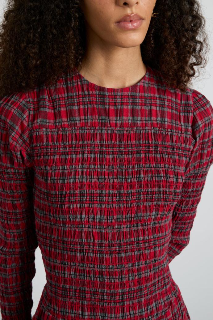 Dresses | Women Damson Madder Alice Shirred Midi Dress- Red Check