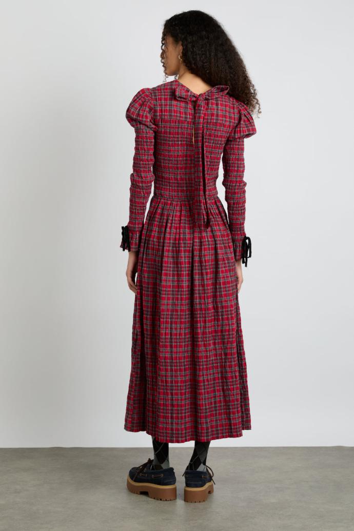 Dresses | Women Damson Madder Alice Shirred Midi Dress- Red Check