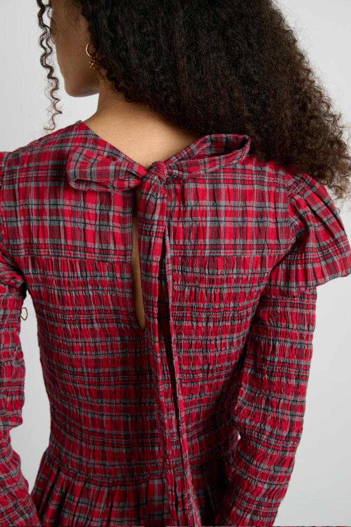 Dresses | Women Damson Madder Alice Shirred Midi Dress- Red Check