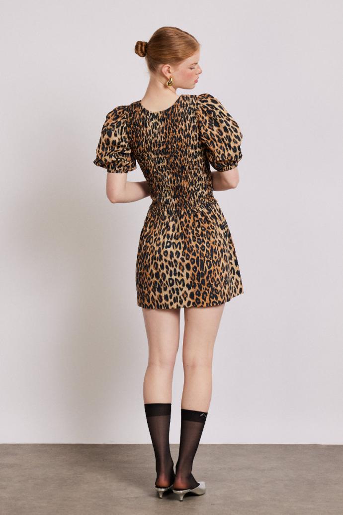 Dresses | Women Damson Madder Bluebelle Shirred Mini Dress - Leopard