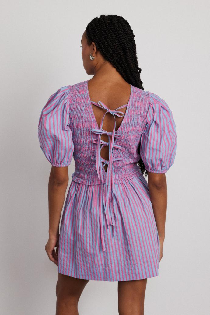 Dresses | Women Damson Madder Bluebelle Shirred Mini Dress - Pink &amp; Blue Stripe