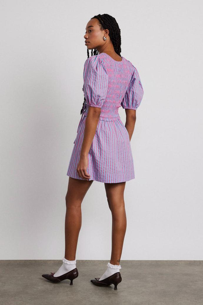 Dresses | Women Damson Madder Bluebelle Shirred Mini Dress - Pink &amp; Blue Stripe