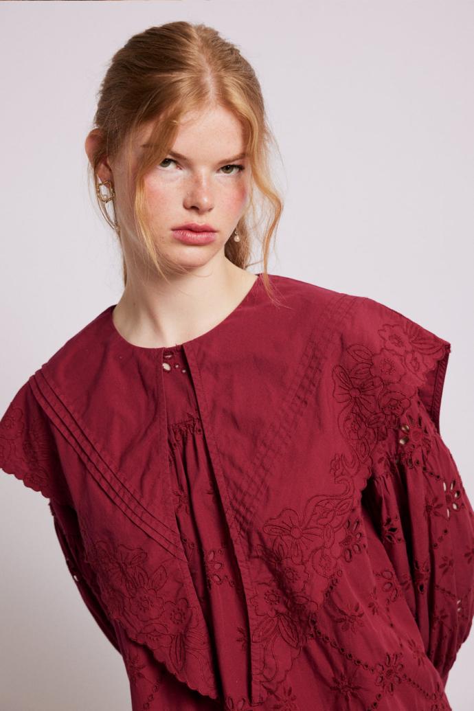 Dresses | Women Damson Madder Clementine Embroidered Collared Mini Dress - Burgundy