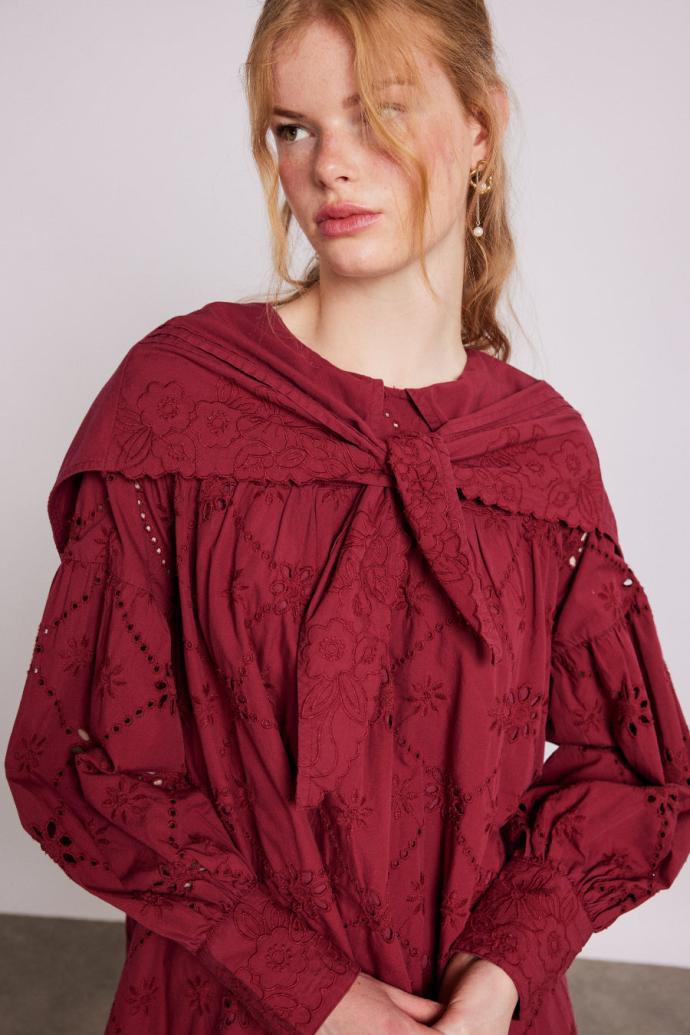 Dresses | Women Damson Madder Clementine Embroidered Collared Mini Dress - Burgundy