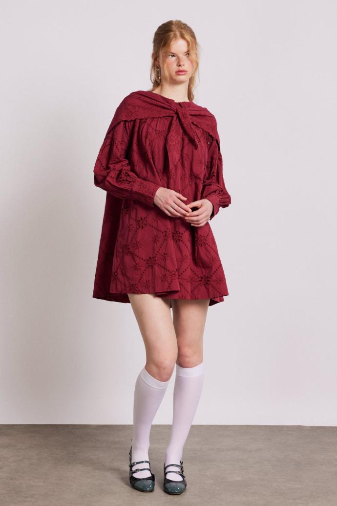 Dresses | Women Damson Madder Clementine Embroidered Collared Mini Dress - Burgundy