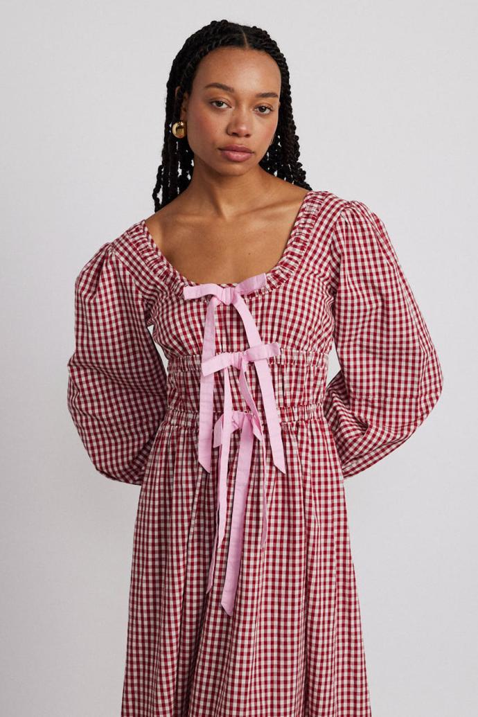 Dresses | Women Damson Madder Dakota Bow Midi Dress - Red Gingham