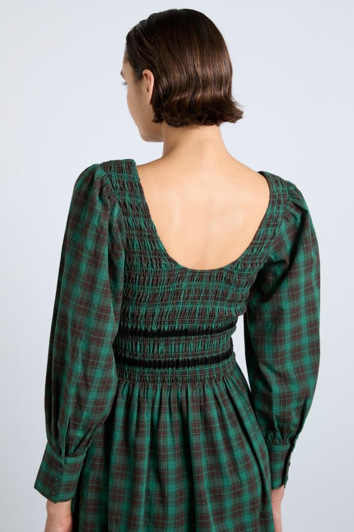 Dresses | Women Damson Madder Elle Shirred Midi Dress - Green Check