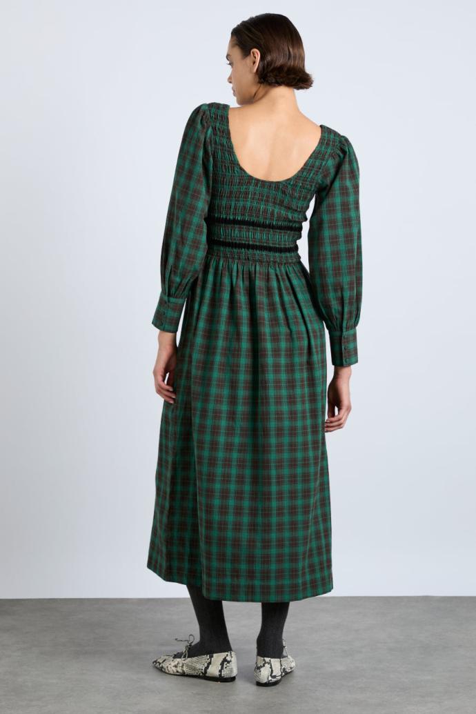 Dresses | Women Damson Madder Elle Shirred Midi Dress - Green Check