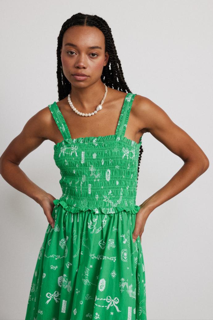 Dresses | Women Damson Madder Keira Shirred Midi Dress - Green Symbol Print
