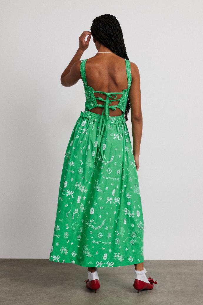 Dresses | Women Damson Madder Keira Shirred Midi Dress - Green Symbol Print