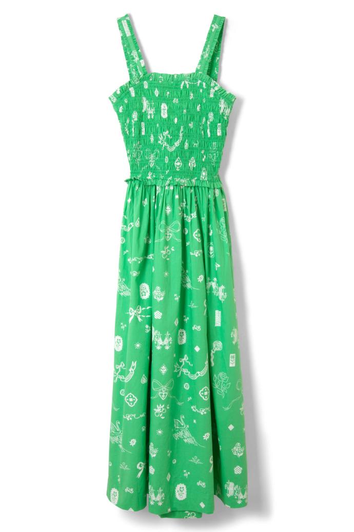 Dresses | Women Damson Madder Keira Shirred Midi Dress - Green Symbol Print