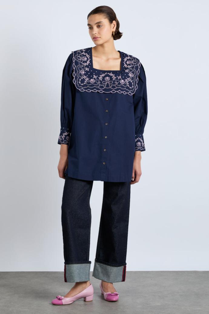 Dresses | Women Damson Madder Mala Embroidered Mini Dress- Navy