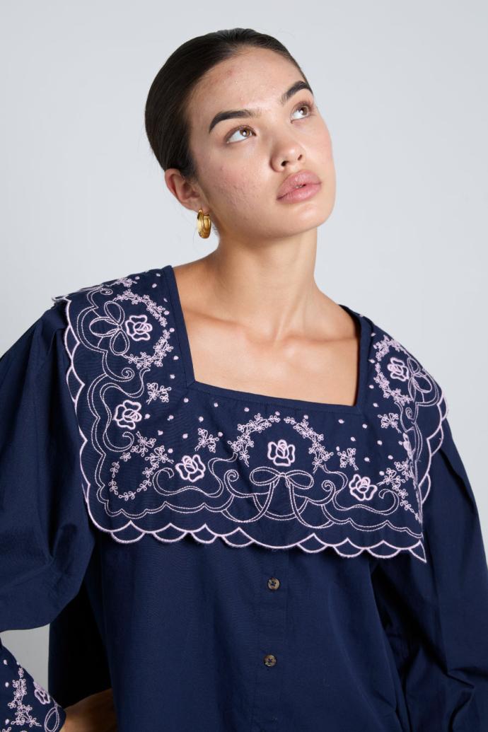 Dresses | Women Damson Madder Mala Embroidered Mini Dress- Navy