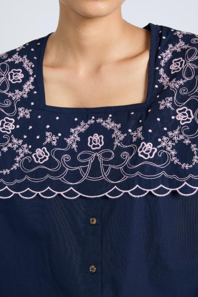 Dresses | Women Damson Madder Mala Embroidered Mini Dress- Navy