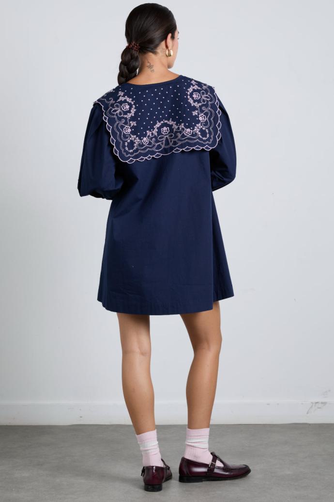 Dresses | Women Damson Madder Mala Embroidered Mini Dress- Navy