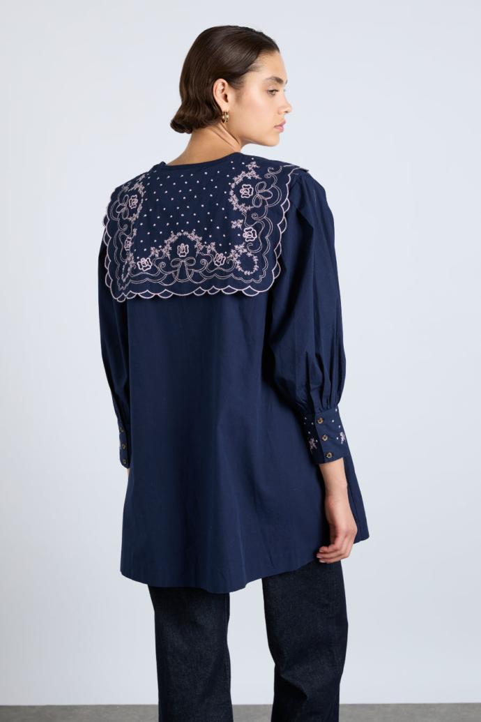 Dresses | Women Damson Madder Mala Embroidered Mini Dress- Navy