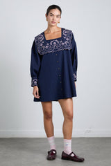 Dresses | Women Damson Madder Mala Embroidered Mini Dress- Navy