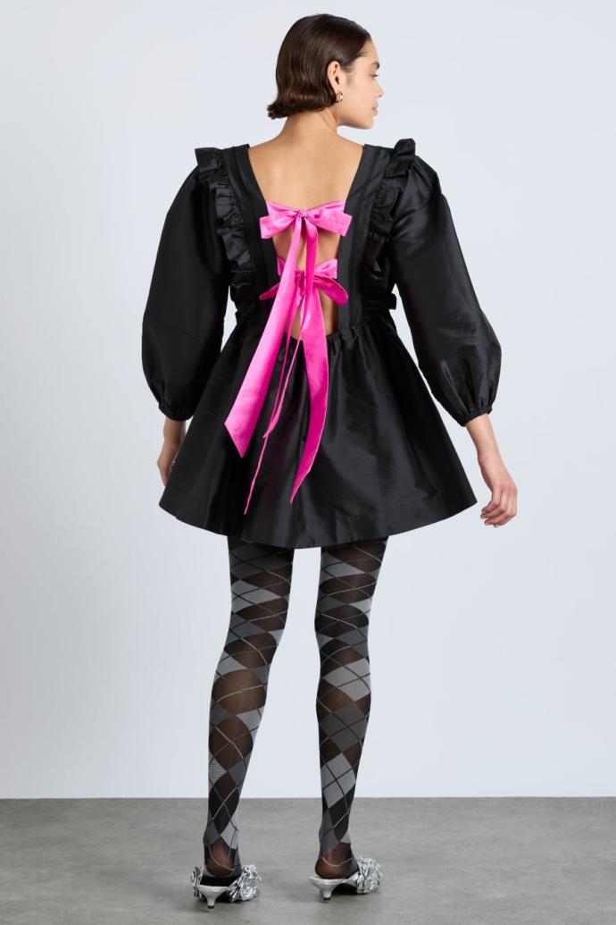 Dresses | Women Damson Madder Piarra Mini Smock Dress - Black With Pink Bows