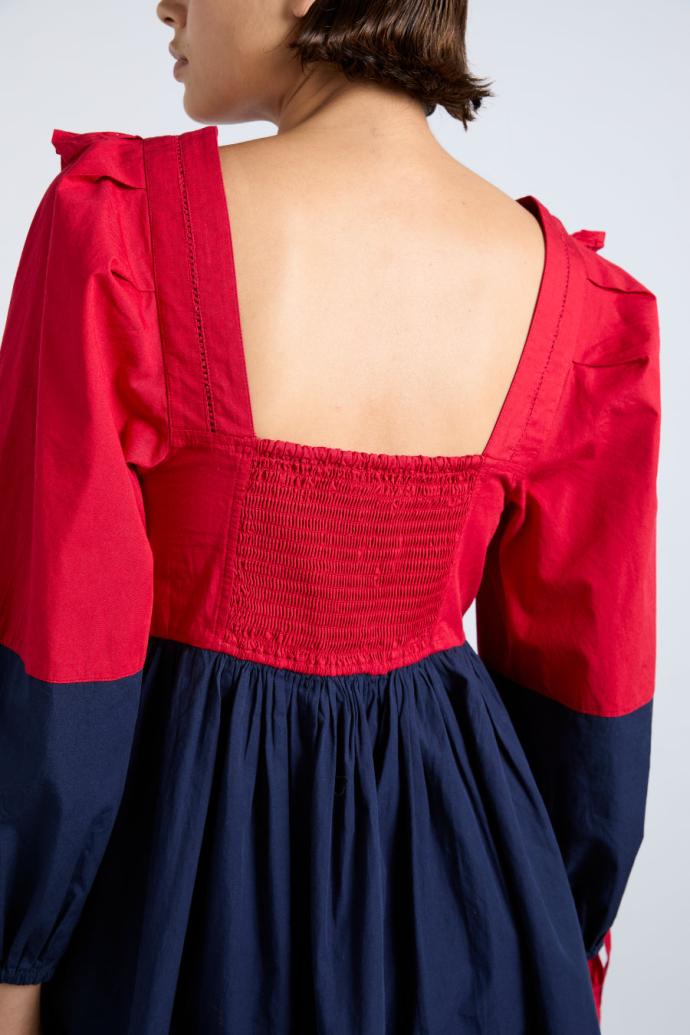 Dresses | Women Damson Madder Piarra Mini Smock Dress - Red &amp; Navy
