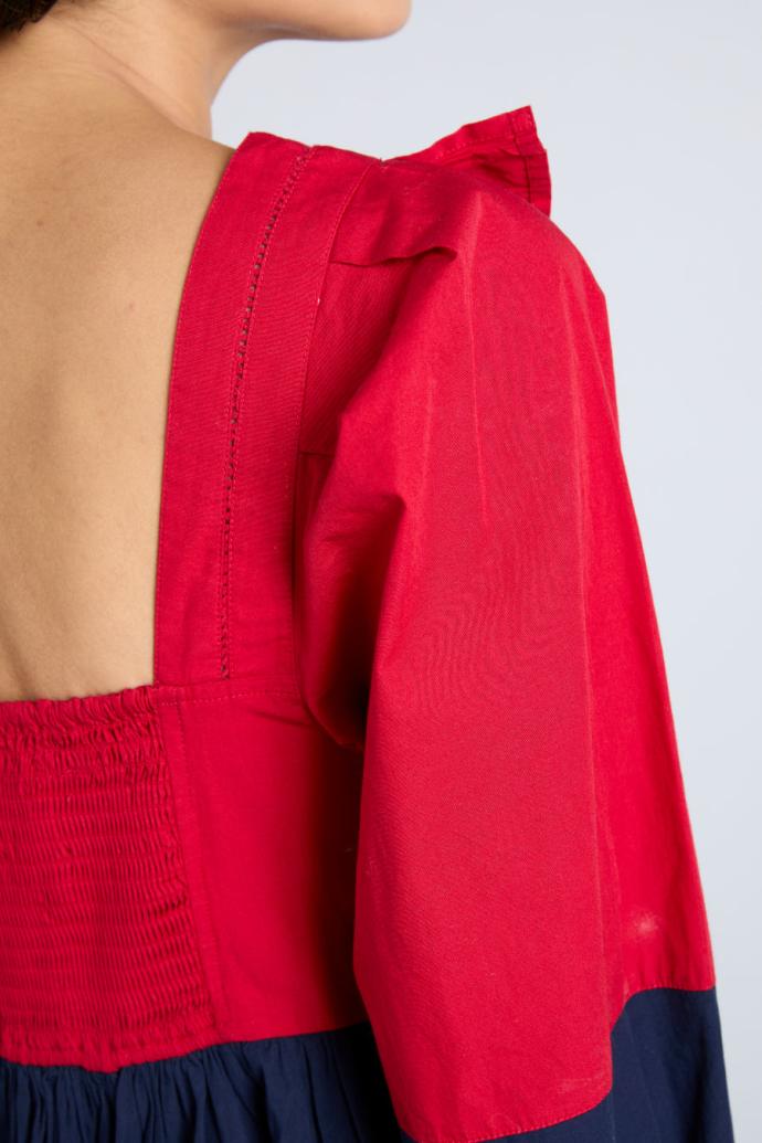 Dresses | Women Damson Madder Piarra Mini Smock Dress - Red &amp; Navy