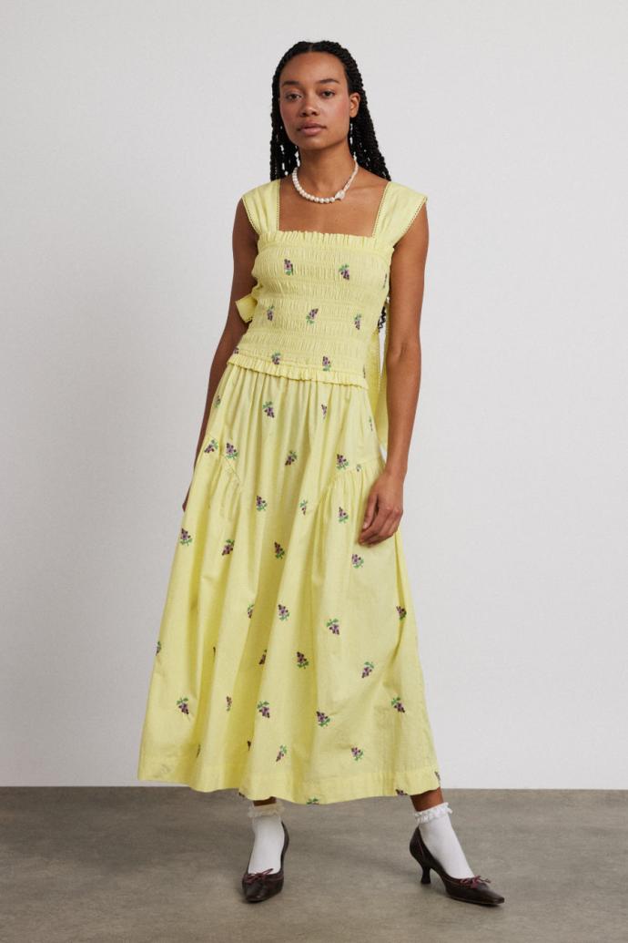 Dresses | Women Damson Madder Tish Poplin Midi Dress - Grape Embroidery