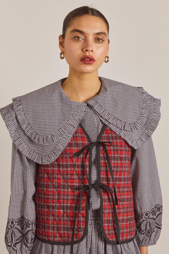 Gilets | Women Damson Madder Arte Reversible Gilet - Black Gingham