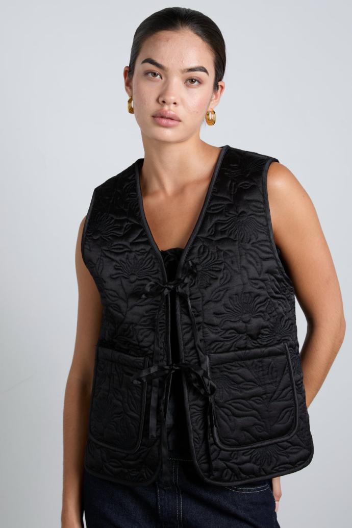 Gilets | Women Damson Madder Arte Reversible Gilet - Black &amp; Pink Satin