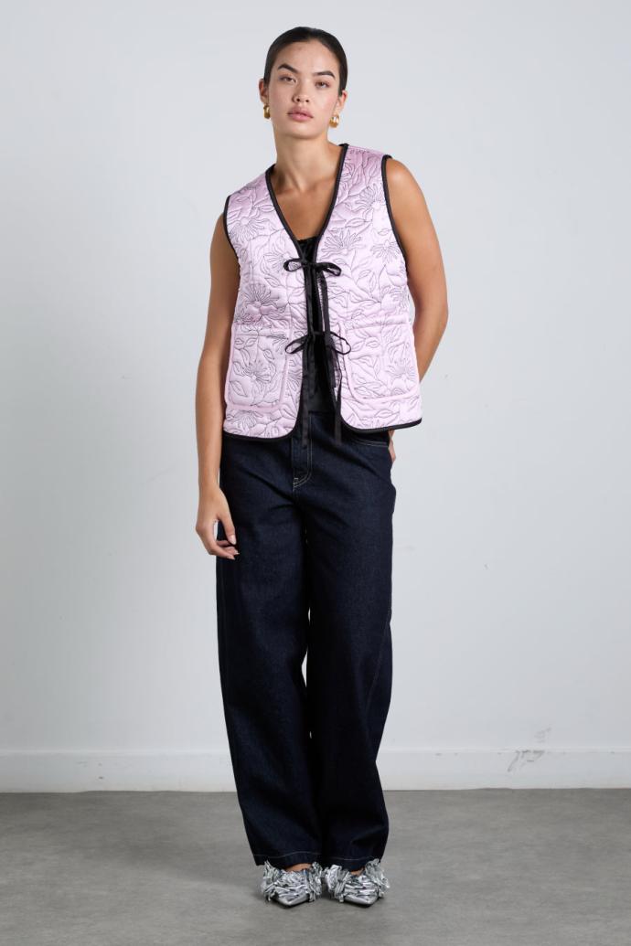 Gilets | Women Damson Madder Arte Reversible Gilet - Black &amp; Pink Satin
